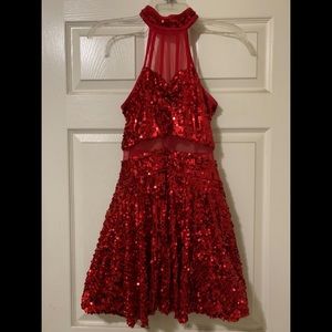 Red Sequin Dress with Shorts Dance Christmas Halloween Costume Sz 7 VGUC